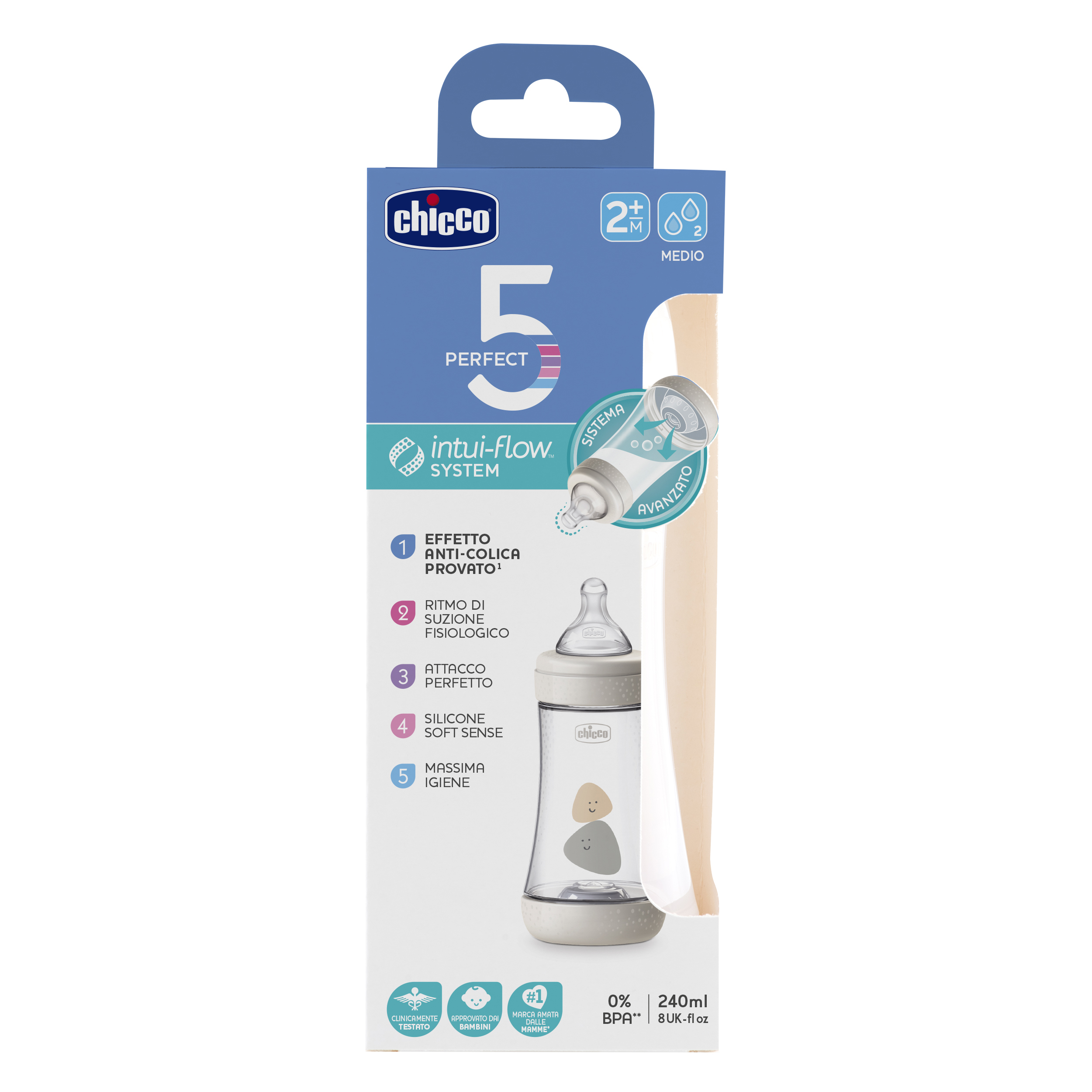 Chicco Biberon Perfect 5 2 Fori Silicone Girl 240Ml: acquista