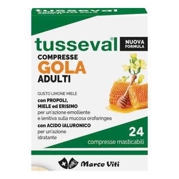 Tusseval Gola Adulti Mal di Gola 24 Compresse Masticabili Limone e Miele