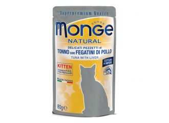 MONGE GATTO NATURAL BUSTA ADULTO TONNO & FEGATINI DI POLLO 80 GR