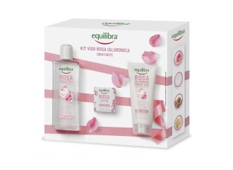 Equilibra viso kit rosa ialuronica idratante 1 rosa acqua pura rinfrescante 200 ml + 1 rosa sapone detergente 50 g + 1 rosa ialuronica crema viso idratante 75 ml