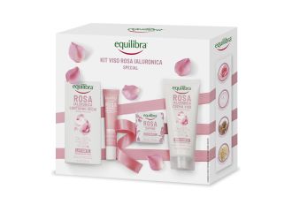 Equilibra kit viso rosa ialuronica special 1 contorno occhi liftante 15 ml + 1 sapone 100% vegetale 50 g + 1 crema viso idratante 75 ml