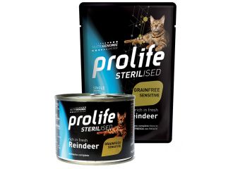 PROLIFE GATTO STERILISED GRAIN FREE SENSITIVE ADULTO RENNA BUSTA 85 GR