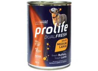 PROLIFE CANE DUAL FRESH ADULTO MEDIUM&LARGE BUFALO, AGNELLO & RISO LATTINA 400 GR