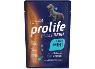 PROLIFE CANE DUAL FRESH ADULTO MINI SALMONE, MERLUZZO & RISO BUSTA 100 GR