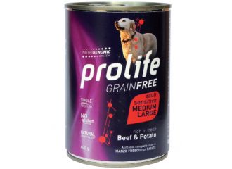 PROLIFE CANE GRAIN FREE SENSITIVE ADULTO MEDIUM&LARGE MANZO & PATATE LATTINA 400 GR