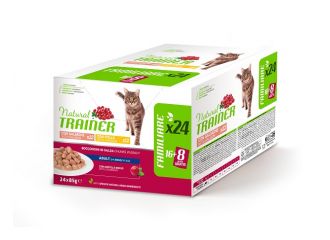 Natural trainer cat umido pollo salmone 24 pezzi da 85 g