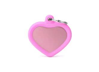 Pink heart medaglietta per collare in alluminio con gomma pink