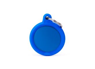 Blue circle medaglietta per collare in alluminio con gomma blue